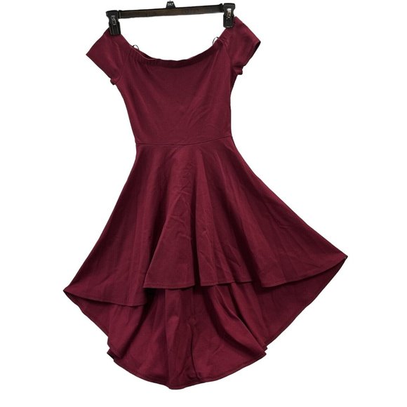 Windsor Womens Dress High Low Stretch Off Shoulder Color Red Burgundy Size S - Picture 1 of 16